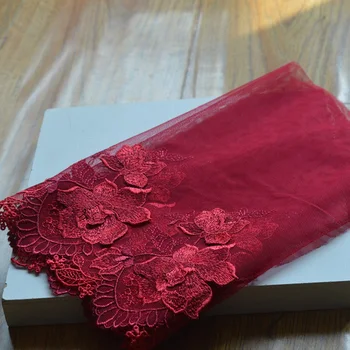 2Yds/monte 23cm de Largura de Malha Vermelho 3D Vermelho Escuro Padrão Floral Bordado de Alta Qualidade Guarnição do Laço Para o Vestuário de Casamento 20204115