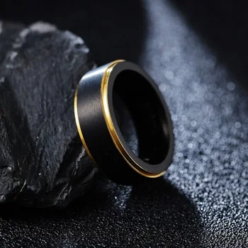8mm Homens Clássico Escovado Ouro Preto, a Cor da Linha de Aço de Tungstênio Anel de Noivado Anel de Casamento Jóias