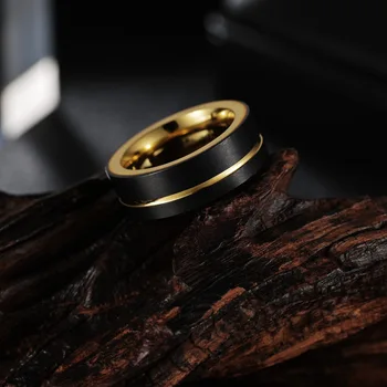 8mm Homens Clássico Escovado Ouro Preto, a Cor da Linha de Aço de Tungstênio Anel de Noivado Anel de Casamento Jóias