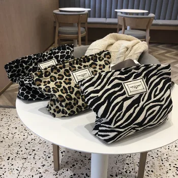 Grandes Mulheres Leopard Cosméticos Saco De Lona Impermeável Com Zíper Compo O Saco De Viagem De Lavar Roupa Organizador De Maquiagem Estojo De Beleza
