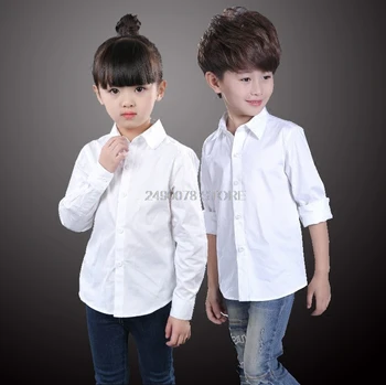 Meninos Meninas rapazes raparigas Vestido Formal Camisa de Marca de Moda Manga Longa Camisa Branca para a Grande Escola de Meninos Crianças de Desempenho do Vestuário de Blusa