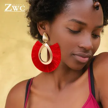 ZWC Moda Boêmia de Borla Vintage Declaração de Brincos para Mulheres Preto, Amarelo, Vermelho, Grande Dangle Brincos de Franja 2019 Jóias