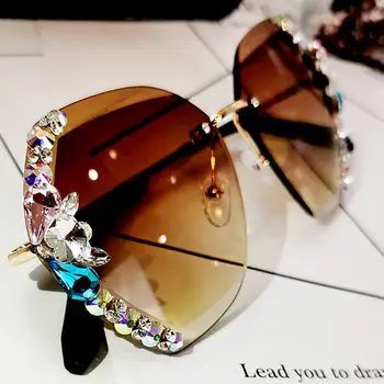Sem Aro Dos Óculos De Sol Das Mulheres Bling Diamante Da Marca Do Designer De Homens De Óculos De Sol De Cristal Senhoras Vintage Em Tons De Strass Oculos 2021