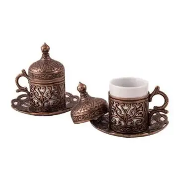 Handmade design autêntico turco, grego, árabe café Espresso 2 do conjunto de serviço, copos tampa da bandeja de arbitrário doces prato de presente