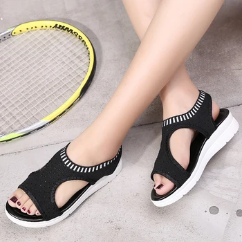 Mulheres Sandálias de Conforto Respirável Compras Senhoras Andando Sapatos calçar Saltos de Verão Sandália Plataforma Sapatos de Mulher Plus size 45