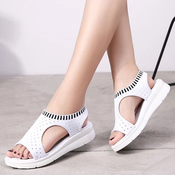 Mulheres Sandálias de Conforto Respirável Compras Senhoras Andando Sapatos calçar Saltos de Verão Sandália Plataforma Sapatos de Mulher Plus size 45