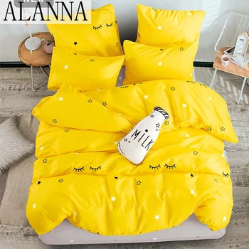 Alanna Promotiong Preço 02 Impresso Sólido conjuntos de cama Lar Conjunto de roupa de Cama 4-7pcs de Alta Qualidade Padrão Encantador com a Estrela, flor de árvore