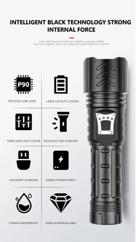 30000LM XHP90 Lanterna LED Recarregável USB Lanterna Impermeável Tocha Lanterna Caça Lanterna Tática Lanterna Usar 26650