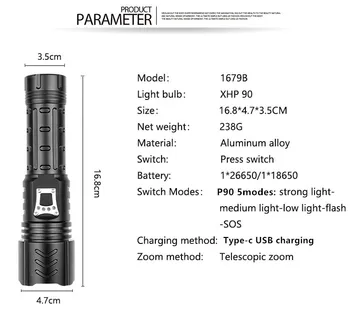 30000LM XHP90 Lanterna LED Recarregável USB Lanterna Impermeável Tocha Lanterna Caça Lanterna Tática Lanterna Usar 26650