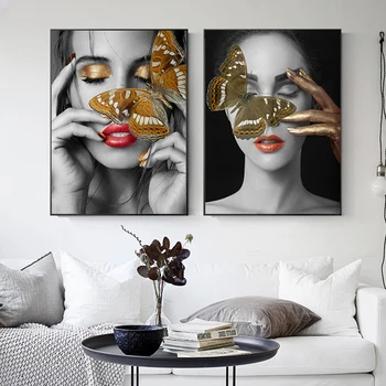 Borboleta Mulher de Ouro Branco de Lona Cartaz estilo Nórdico Arte de Parede de Impressão, Pintura Beleza Decorativa Imagem Moderna Decoração Home