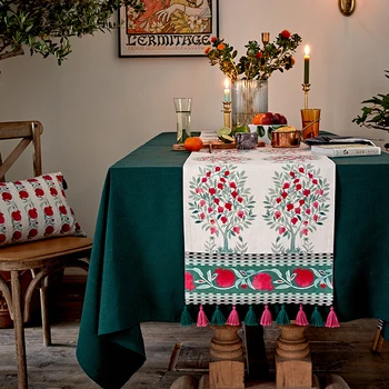 Pêssego, romã Natal branco de estopa de linho corredores de mesa moderno para a festa de casamento