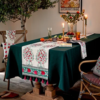 Pêssego, romã Natal branco de estopa de linho corredores de mesa moderno para a festa de casamento