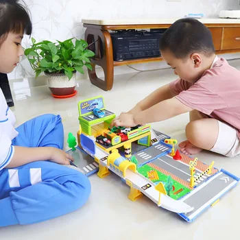 Crianças Ferroviária Pista de Corridas de Jogo Definido Educacional DIY Curva Flexível Mecânica Aventura Pista de Corrida Bloco de Carro de Brinquedos Para Crianças