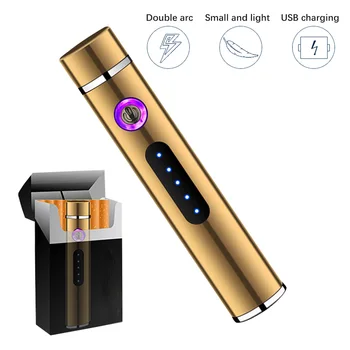 Duplo Arco Elétrico de Isqueiros à prova de Vento de Plasma USB Recarregável Mental mais leve hqd Descartáveis Fumar Cigarro Gadgets Para Homens