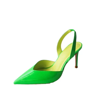 2021 Verão Verde Novo, Apontou Salto Agulha de Salto Alto Sandálias das Mulheres Tampão do Dedo do pé
