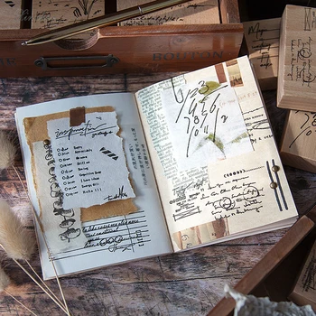 Vintage Manuscrito temperatura de série do carimbo de DIY de madeira, carimbos de borracha para scrapbooking papel de carta scrapbooking padrão de carimbo de