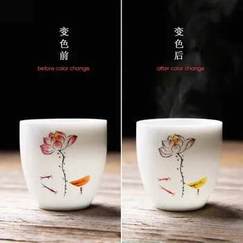 1pcs/3pcs Mudança de Cor da China Cerâmica Xícara de Chá de Porcelana Branca Kung Fu Copos de Cerâmica Copos de Vinho Caneca de Café Xícara (chá) de Atacado