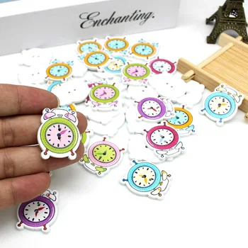 50pcs/monte relógio de Madeira, botões de Pintura Cartoon Botões de costura acessórios Para Artesanato Decorativo DIY Acessórios Scrapbook
