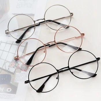 Unissex Redondo Óculos De Leitura De Liga De Metal Armação De Óculos De Lente Clara Cor Sólida De Alta Moda De Qualidade Olho Armações De Óculos