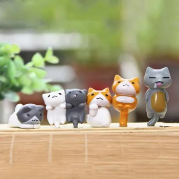 6pcs/conjunto de desenhos animados do Gato Gatinho Modelo de Pequena Estátua de Carro Estatueta de Artesanato Jardim encantado Figura Ornamento Miniaturas DIY Decoração de Bolo #