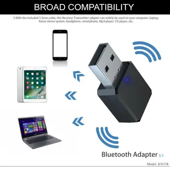 1pc KN318 Bluetooth 5.1 Receptor de Áudio Saída Dupla AUX Estéreo USB Carro de Chamada Mãos livres Bluetooth Áudio 5.1 Adaptador Receptor