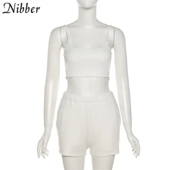 Nibber Casual Sólido vestuário 2 Dois Conjuntos de peças de Mulheres Crop Top E magro Força Elástica Shorts 2021 Verão Athleisure Roupas