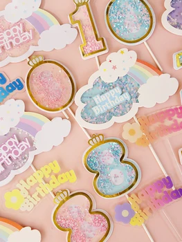 Gitter arco-íris número de Aniversário primeira 1ª 2ª anos de idade, rosa, azul, roxo aniversário de bebê, decoração do bolo de desenhos animados arco-íris Bonito Presentes