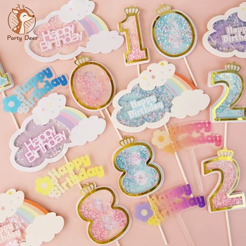 Gitter arco-íris número de Aniversário primeira 1ª 2ª anos de idade, rosa, azul, roxo aniversário de bebê, decoração do bolo de desenhos animados arco-íris Bonito Presentes