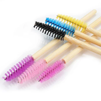 50pcs descartáveis sobrancelha pincéis alça de bambu com cílios pincel de maquiagem escova para cílios extensão aplicador de rímel ferramentas