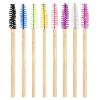 50pcs descartáveis sobrancelha pincéis alça de bambu com cílios pincel de maquiagem escova para cílios extensão aplicador de rímel ferramentas