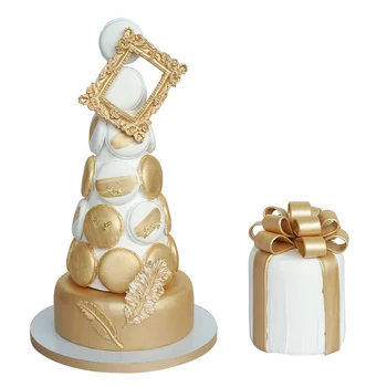 SWEETGO Artificial bolo de barro sobremesa modelo de champagne, ouro de 4 polegadas falso macaroon torre de decoração para casa vitrine de fotografia