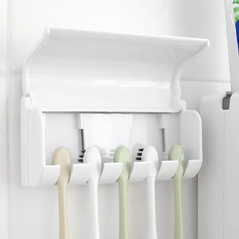OLET 1 Conjunto Criativo Automático Dispensador de pasta de dente com a Escova de dentes Titular de Banho Resistente à Água Pegajosa Espremedor de pasta de dentes