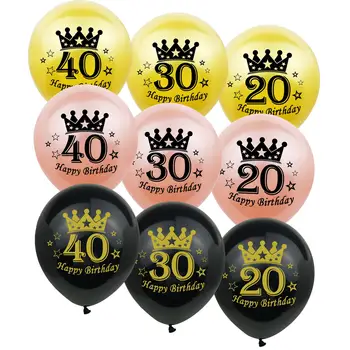 10pcs Rosa de Ouro Preto Coroa Feliz Aniversário Balões de Látex 20 30 40 50 60 70 Anos, Aniversário, Aniversário de Casamento, Festa Decorações