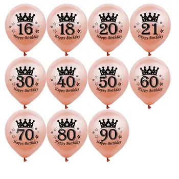 10pcs Rosa de Ouro Preto Coroa Feliz Aniversário Balões de Látex 20 30 40 50 60 70 Anos, Aniversário, Aniversário de Casamento, Festa Decorações