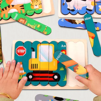 De madeira, Quebra-cabeça, Brinquedos Educativos Para Crianças de quebra-Cabeças Para Crianças de 2 a 4 Anos dos desenhos animados de Animais Quebra-cabeça 3D Montessori Brinquedos