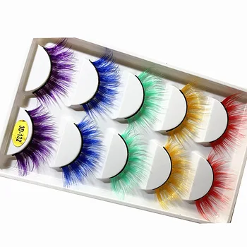 5 Pares 3D Colorida de Vison de Faux Cílios, Amarelo, Vermelho, Verde, Roxo Colorido Fofo Alto Volume de Maquiagem Beleza do arco-íris Cílios