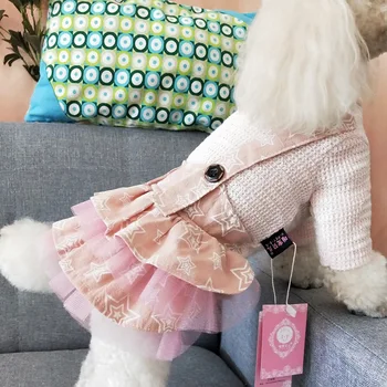 Cão-de-rosa Gato Engrossar Princesa Vestido de Roupas de Inverno animal de Estimação Sweety Saia TuTu Renda de Malha de Fios de Casamento Saias para Pequenas e Grandes Cães Gatos