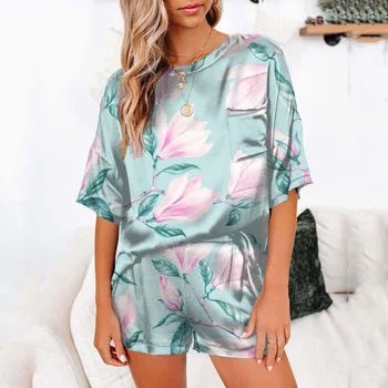 2021 Verão de Cetim Pijama Conjunto de Mulheres Pijamas Sala de Vestir para as Mulheres Soltas de Seda do Pijama em Casa se ajustar Mais o Tamanho XXXL