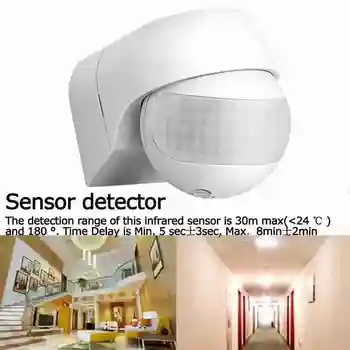 Novo 1Pcs Sensor de Movimento 110v~230v Detector de Movimento Automático de Rotação Sensor de Luz Infravermelha Exterior Grau Interruptor do Temporizador 180 P Q6U3
