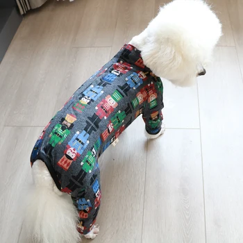 Cão De Estimação Macacão Fina Impresso Macacão Roupas De Cachorro Em Algodão Proteger A Barriga Elástico Pijama Para Pequenos Cães Poodle Casa Desgaste