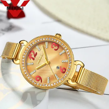 NIBOSI de Luxo do Diamante Relógios de Senhoras 2021 Marca de Topo da Mulher Moda Quartzo Relógio de Pulso de Ouro de Rosa do Bracelete Relógio Para Mulheres