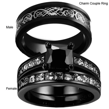 Moda Par De Anéis Para O Amante Banda De Casamento Encanto Da Jóia De Aço Inoxidável Dos Homens Anel De Mulheres Simples Strass Conjunto De Anéis De