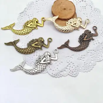 Moda 3 pcs liga sereia encantos de sereia pingentes ajuste DIY colar artesanal brinco, pulseira de amuletos Fazer Jóias