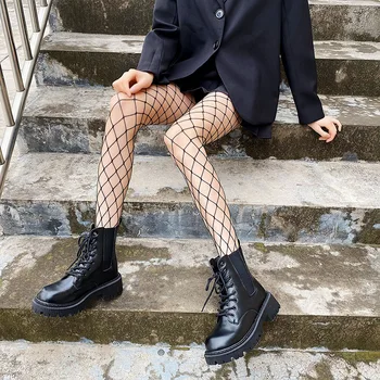 Preto rede de pesca meias ins moda calcinha preta meias JK Spice Girl malha feminino meias de verão 