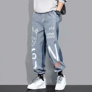 Hip Hop calças de Brim dos Homens coreano Streetwear Namorado Jeans Férias Casual Homens de Calças de Vitalidade Juvenil Homens de Roupas Jeans, Calças