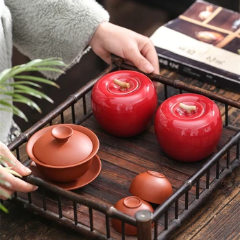 1PC Nova de Chá Cerâmica Jar Apple Simutlated Chá de Caixinha de Vedação Chá Titular do Recipiente de Armazenamento para o Restaurante Casa Verde claro