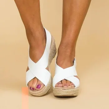 Adisputent Sommer Plataforma Sandálias 2020 Moda das Mulheres de Sandália de tira Cunhas Sapatos Casuais Mulher Peep Toe espadrille femme