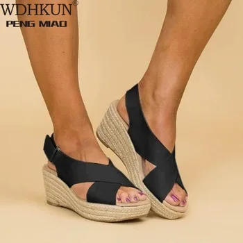 Adisputent Sommer Plataforma Sandálias 2020 Moda das Mulheres de Sandália de tira Cunhas Sapatos Casuais Mulher Peep Toe espadrille femme