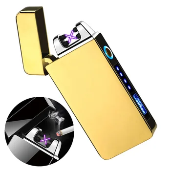 Elétrica do Metal de Isqueiros à prova de Vento Dupla de Plasma de Arco Recarregável USB de Isqueiro Descartável Fumar Cigarro Isqueiro Para Homens Gadgets