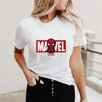 Dos Desenhos Animados Da Marvel T-Shirt Da Moda Novo Homem Aranha Capitão América Super-Herói Impresso Harajuku Camisetas Soltas Mulher Branca, Camisetas